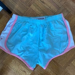 Krass & Co Blue Embroidered Shorts- Flamingos